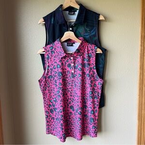 Sunday Swagger Sleeveless Golf Polos Women L Lot of 2 Night Cat Congo Pickleball